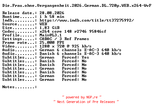 NFO for the release Die.Frau.ohne.Vergangenheit.2026.German.DL.720p.WEB.x264-WvF by WvF