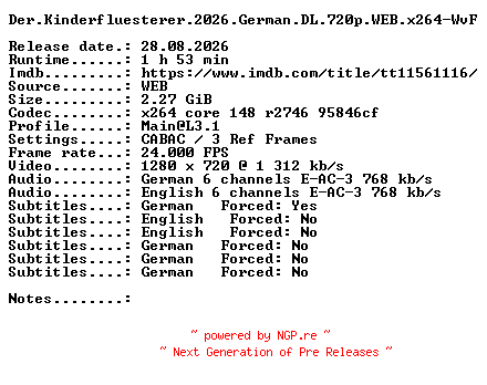 NFO for the release Der.Kinderfluesterer.2026.German.DL.720p.WEB.x264-WvF by WvF