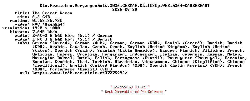 NFO for the release Die.Frau.ohne.Vergangenheit.2026.GERMAN.DL.1080p.WEB.h264-SAUERKRAUT by SAUERKRAUT