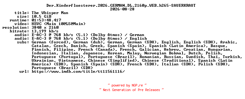 NFO for the release Der.Kinderfluesterer.2026.GERMAN.DL.2160p.WEB.h265-SAUERKRAUT by SAUERKRAUT