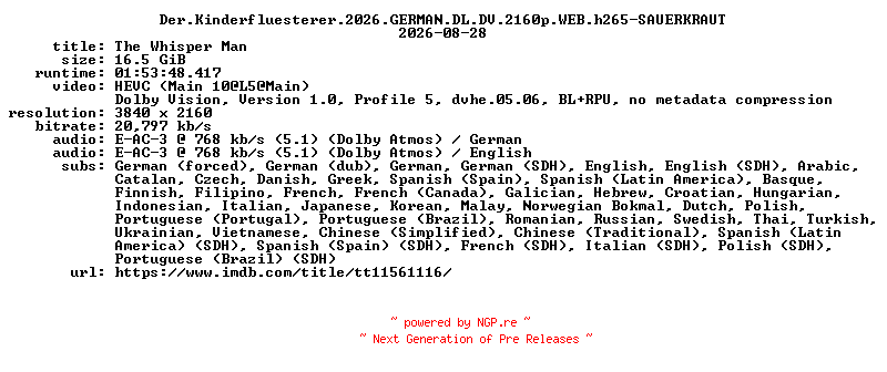 NFO for the release Der.Kinderfluesterer.2026.GERMAN.DL.DV.2160p.WEB.h265-SAUERKRAUT by SAUERKRAUT
