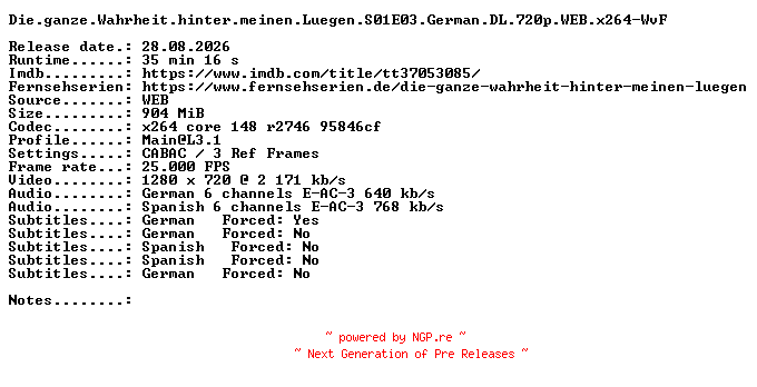 NFO for the release Die.ganze.Wahrheit.hinter.meinen.Luegen.S01E03.German.DL.720p.WEB.x264-WvF by WvF