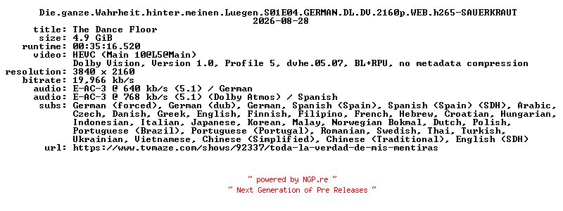 NFO for the release Die.ganze.Wahrheit.hinter.meinen.Luegen.S01E04.GERMAN.DL.DV.2160p.WEB.h265-SAUERKRAUT by SAUERKRAUT