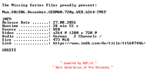 NFO for the release Mum.S01E06.Dezember.GERMAN.720p.WEB.h264-TMSF by TMSF