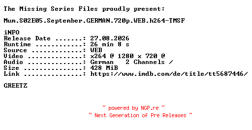 NFO for the release Mum.S02E05.September.GERMAN.720p.WEB.h264-TMSF by TMSF