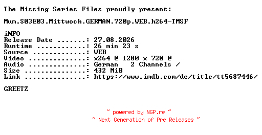 NFO for the release Mum.S03E03.Mittwoch.GERMAN.720p.WEB.h264-TMSF by TMSF