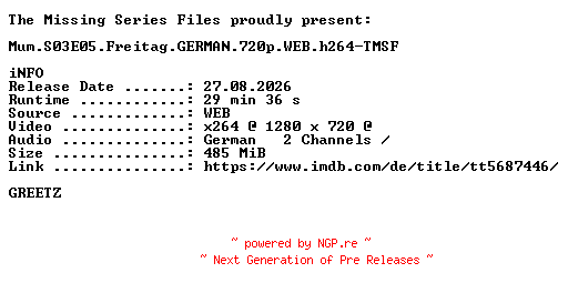 NFO for the release Mum.S03E05.Freitag.GERMAN.720p.WEB.h264-TMSF by TMSF
