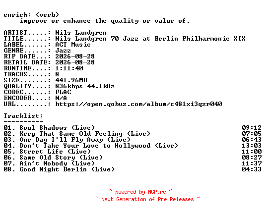 NFO for the release Nils_Landgren-Nils_Landgren_70_Jazz_at_Berlin_Philharmonic_XIX-16BIT-WEB-FLAC-2026-ENRiCH by ENRiCH