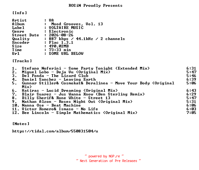 NFO for the release VA-Mood_Grooves_Vol._13-16BIT-WEB-FLAC-2026-ROSiN by ROSiN