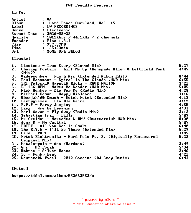 NFO for the release VA-Hard_Dance_Overload_Vol._15-16BIT-WEB-FLAC-2026-PWT by PWT