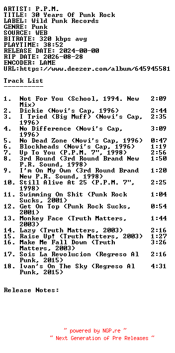NFO for the release P.P.M.-30_Years_Of_Punk_Rock-WEB-2024-SDR by SDR