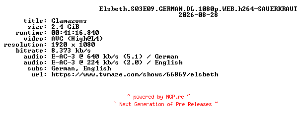NFO for the release Elsbeth.S03E09.GERMAN.DL.1080p.WEB.h264-SAUERKRAUT by SAUERKRAUT