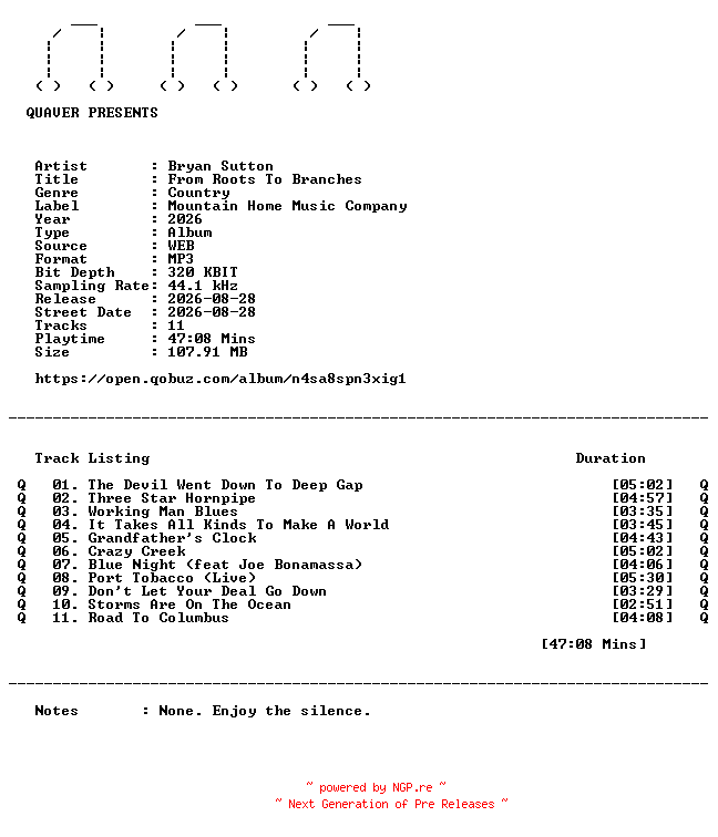 NFO for the release Bryan_Sutton-From_Roots_To_Branches-WEB-2026-QUAVER by QUAVER