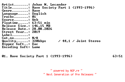 NFO for the release Johan_N_Lecander-Rave_Society_Part_1_(1993-1996)-WEB-2019-XTC_iNT by XTC_iNT