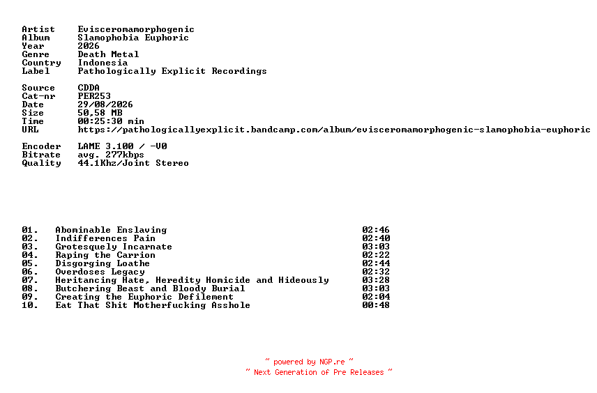 NFO for the release Evisceromamorphogenic-Slamophobia_Euphoric-CD-2026-DiTCH by DiTCH