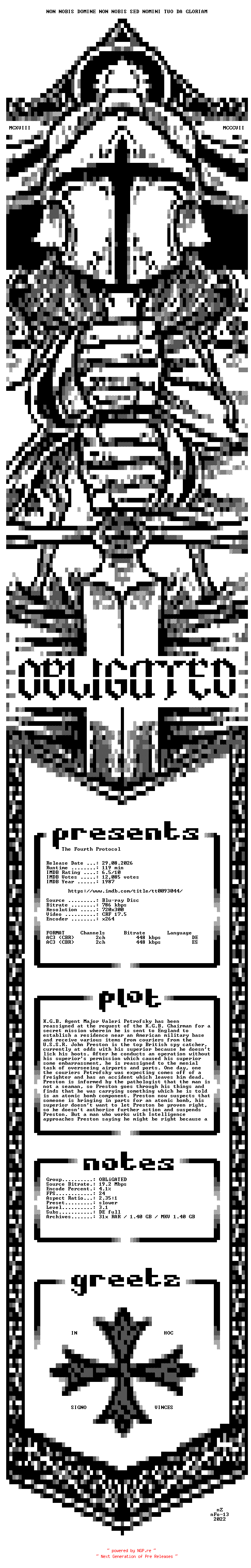 NFO for the release Das.vierte.Protokoll.1987.German.DL.BDRIP.x264-OBLiGATED by OBLiGATED
