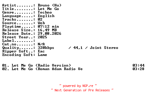 NFO for the release Bruno_(Hu)-Let_Me_Go-WEB-2025-XTC_iNT by XTC_iNT