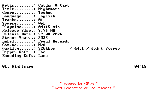 NFO for the release Cutdwn_and_Cart-Nightmare-SINGLE-WEB-2025-XTC_iNT by XTC_iNT