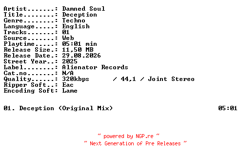NFO for the release Damned_Soul-Deception-SINGLE-WEB-2025-XTC_iNT by XTC_iNT