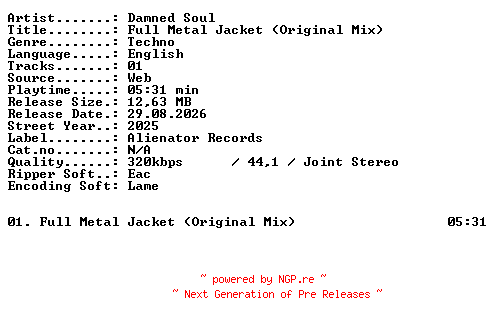 NFO for the release Damned_Soul-Full_Metal_Jacket_(Original_Mix)-SINGLE-WEB-2025-XTC_iNT by XTC_iNT