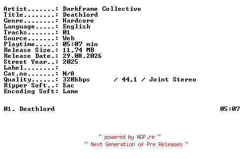NFO for the release Darkframe_Collective-Deathlord-SINGLE-WEB-2025-XTC_iNT by XTC_iNT