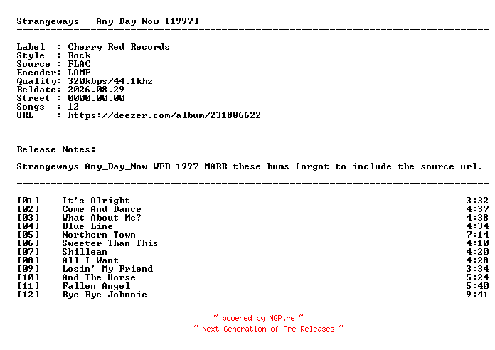 NFO for the release Strangeways-Any_Day_Now-PROPER-(WEB)-1997-SOSTRANGE by SOSTRANGE