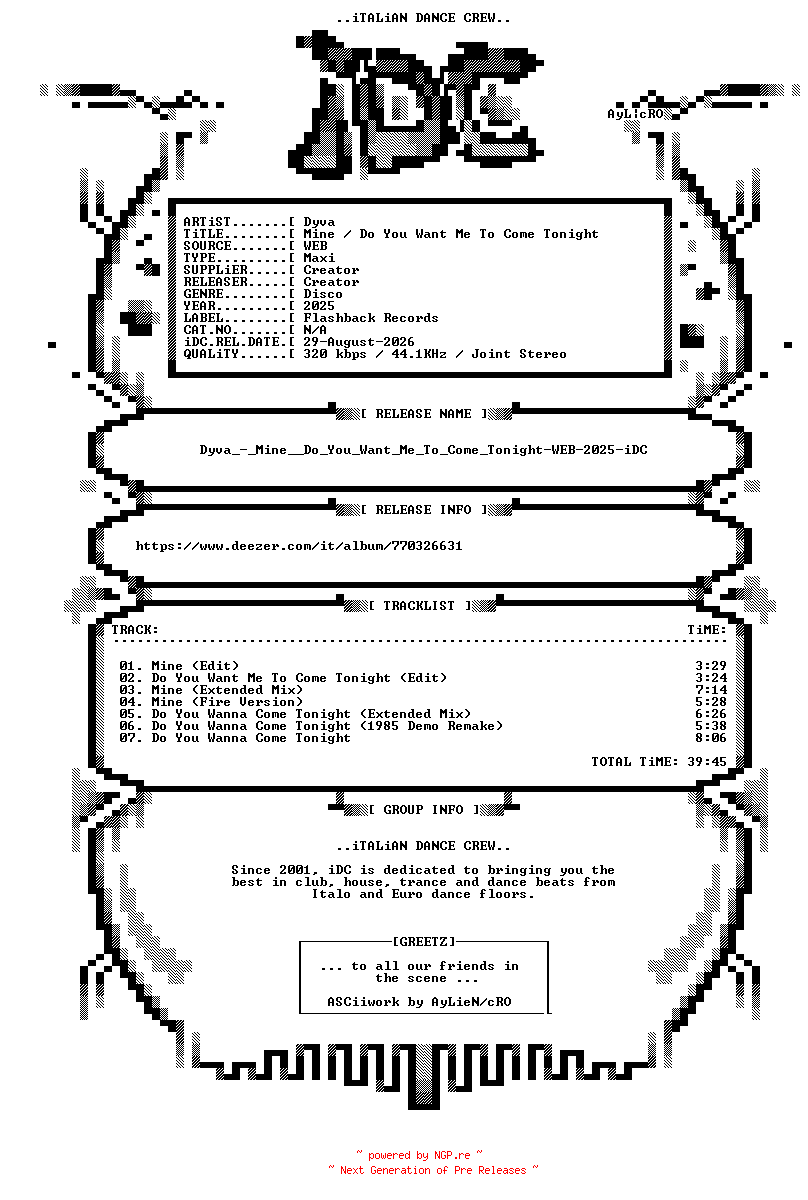 NFO for the release Dyva_-_Mine__Do_You_Want_Me_To_Come_Tonight-WEB-2025-iDC by iDC
