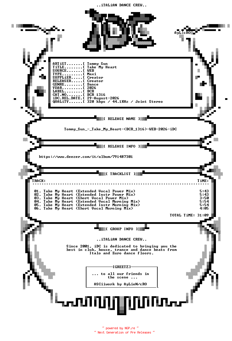 NFO for the release Tommy_Sun_-_Take_My_Heart-(BCR_1316)-WEB-2026-iDC by iDC
