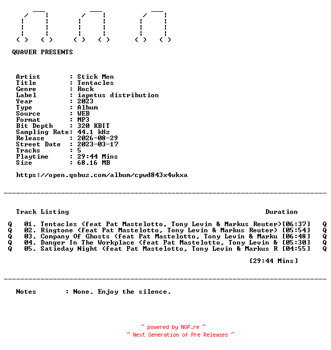 NFO for the release Stick_Men-Tentacles-EP-WEB-2023-QUAVER by QUAVER