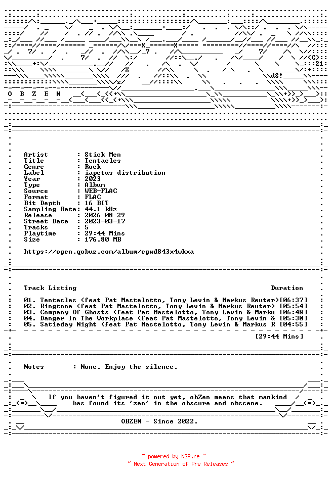 NFO for the release Stick_Men-Tentacles-EP-16BIT-WEB-FLAC-2023-OBZEN by OBZEN