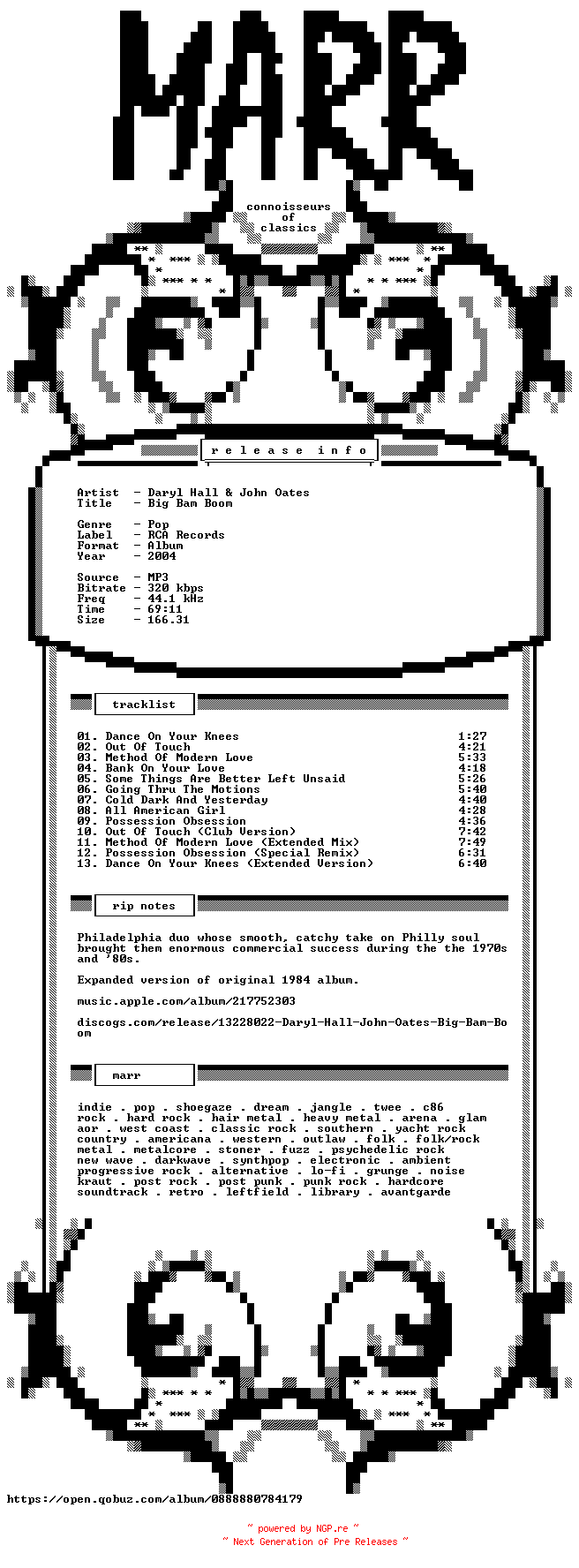 NFO for the release Daryl_Hall_And_John_Oates-Big_Bam_Boom-Remastered_Expanded_Edition-WEB-2004-MARR by MARR