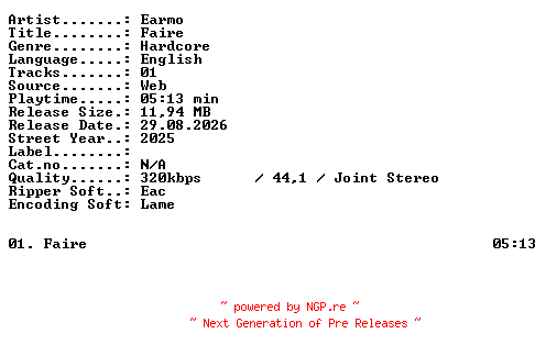 NFO for the release Earmo-Faire-SINGLE-WEB-2025-XTC_iNT by XTC_iNT