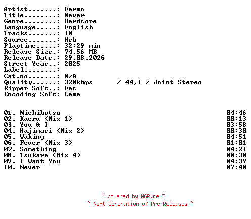 NFO for the release Earmo-Never-WEB-2025-XTC_iNT by XTC_iNT