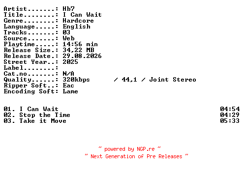 NFO for the release Hb7-I_Can_Wait-WEB-2025-XTC_iNT by XTC_iNT