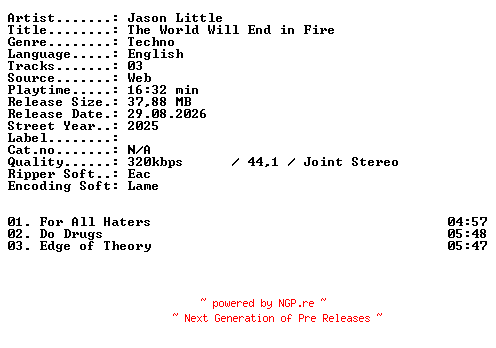 NFO for the release Jason_Little-The_World_Will_End_in_Fire-WEB-2025-XTC_iNT by XTC_iNT
