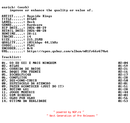 NFO for the release Bayside_Kings-ATLAS-PT-16BIT-WEB-FLAC-2026-ENRiCH by ENRiCH