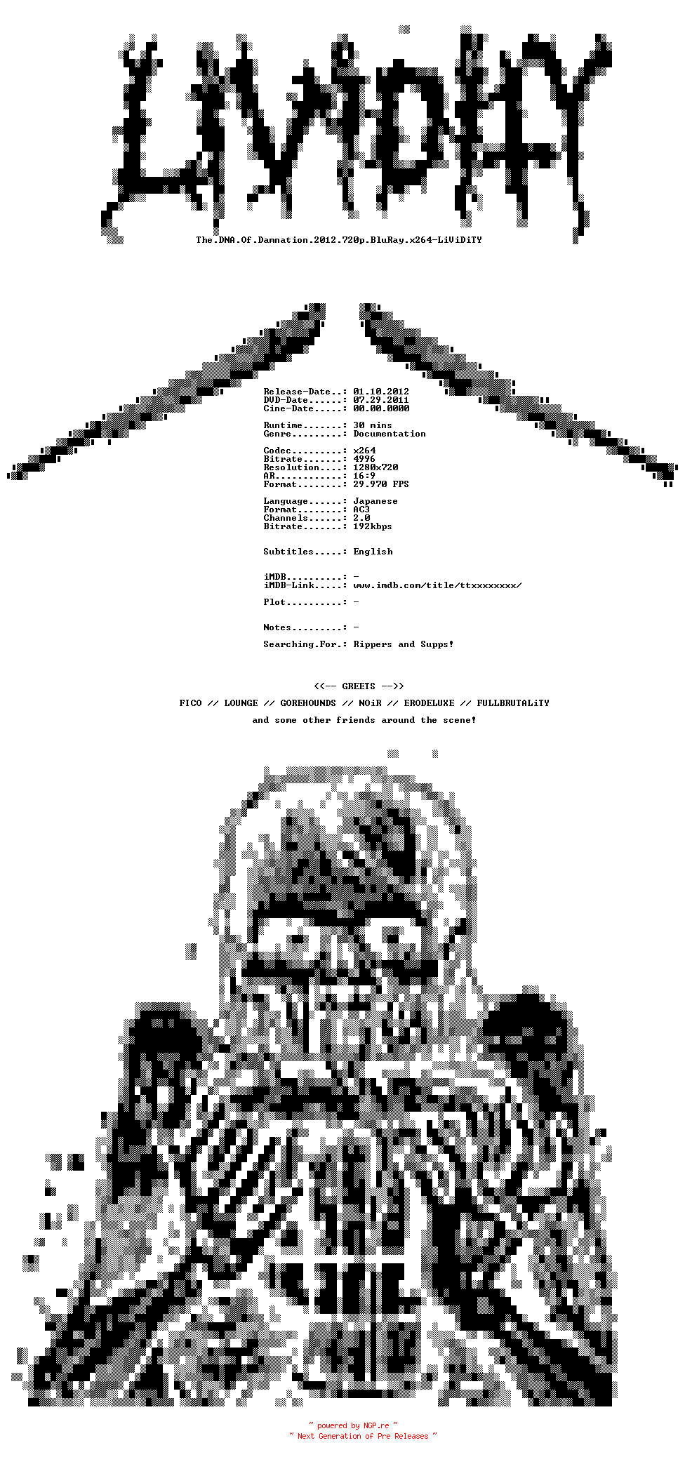 NFO for the release The.DNA.Of.Damnation.2012.720p.BluRay.x264-LiViDiTY by LiViDiTY