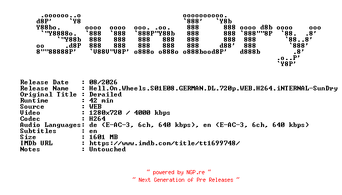 NFO for the release Hell.On.Wheels.S01E08.GERMAN.DL.720p.WEB.H264.iNTERNAL-SunDry by SunDry
