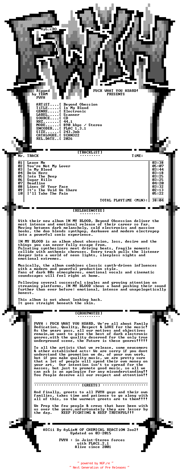 NFO for the release Beyond_Obession-In_My_Blood-Limited_Edition-CD-FLAC-2026-FWYH by FWYH