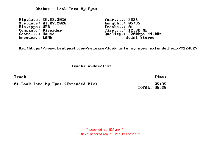 NFO for the release Obskur_-_Look_Into_My_Eyes-(ICLG302B)-SINGLE-WEB-2026-FMC by FMC