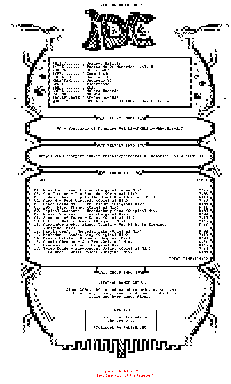 NFO for the release VA_-_Postcards_Of_Memories_Vol_01-(MKR014)-WEB-2013-iDC by iDC