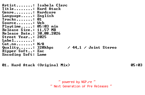 NFO for the release Isabela_Clerc-Hard_Atack-SINGLE-WEB-2025-XTC_iNT by XTC_iNT