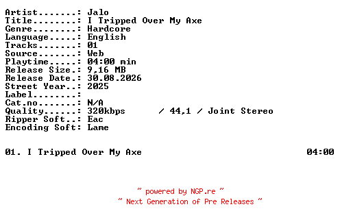 NFO for the release Jalo-I_Tripped_Over_My_Axe-SINGLE-WEB-2025-XTC_iNT by XTC_iNT