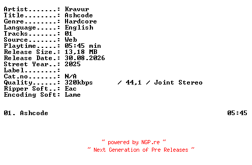 NFO for the release Kravur-Ashcode-SINGLE-WEB-2025-XTC_iNT by XTC_iNT