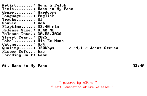 NFO for the release Nvns_and_Fyloh-Bass_in_My_Face-SINGLE-WEB-2025-XTC_iNT by XTC_iNT