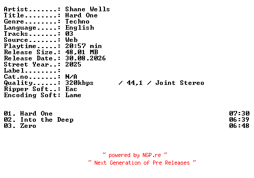 NFO for the release Shane_Wells-Hard_One-WEB-2025-XTC_iNT by XTC_iNT