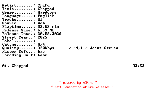 NFO for the release Shifu-Chopped-SINGLE-WEB-2025-XTC_iNT by XTC_iNT