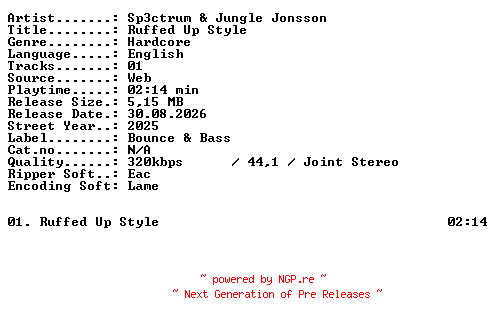 NFO for the release Sp3ctrum_and_Jungle_Jonsson-Ruffed_Up_Style-SINGLE-WEB-2025-XTC_iNT by XTC_iNT