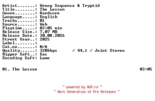 NFO for the release Wrong_Sequence_and_Tryptid-The_Lesson-SINGLE-WEB-2025-XTC_iNT by XTC_iNT