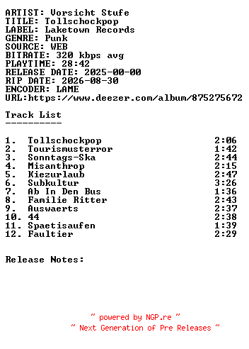 NFO for the release Vorsicht_Stufe-Tollschockpop-WEB-DE-2025-SDR by SDR